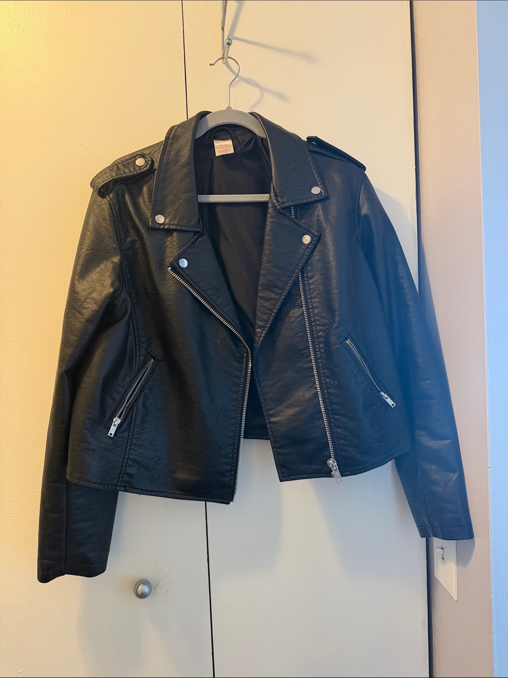 Black Faux Leather Moto Jacket - Women